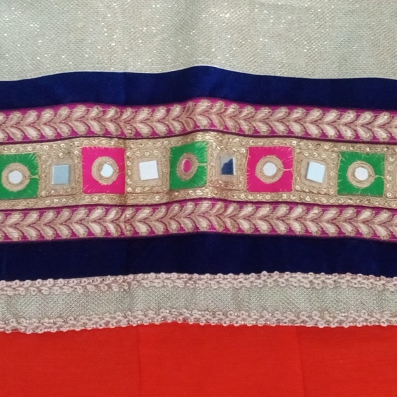 Orange and Blue Mirror work Lehenga Choli Size 42 - Picture 5 of 6